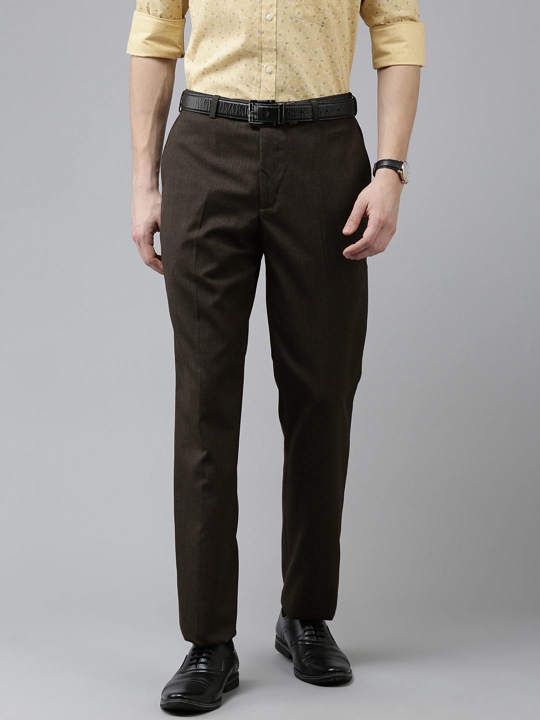 

Park Avenue Men Brown Textured Formal Trousers