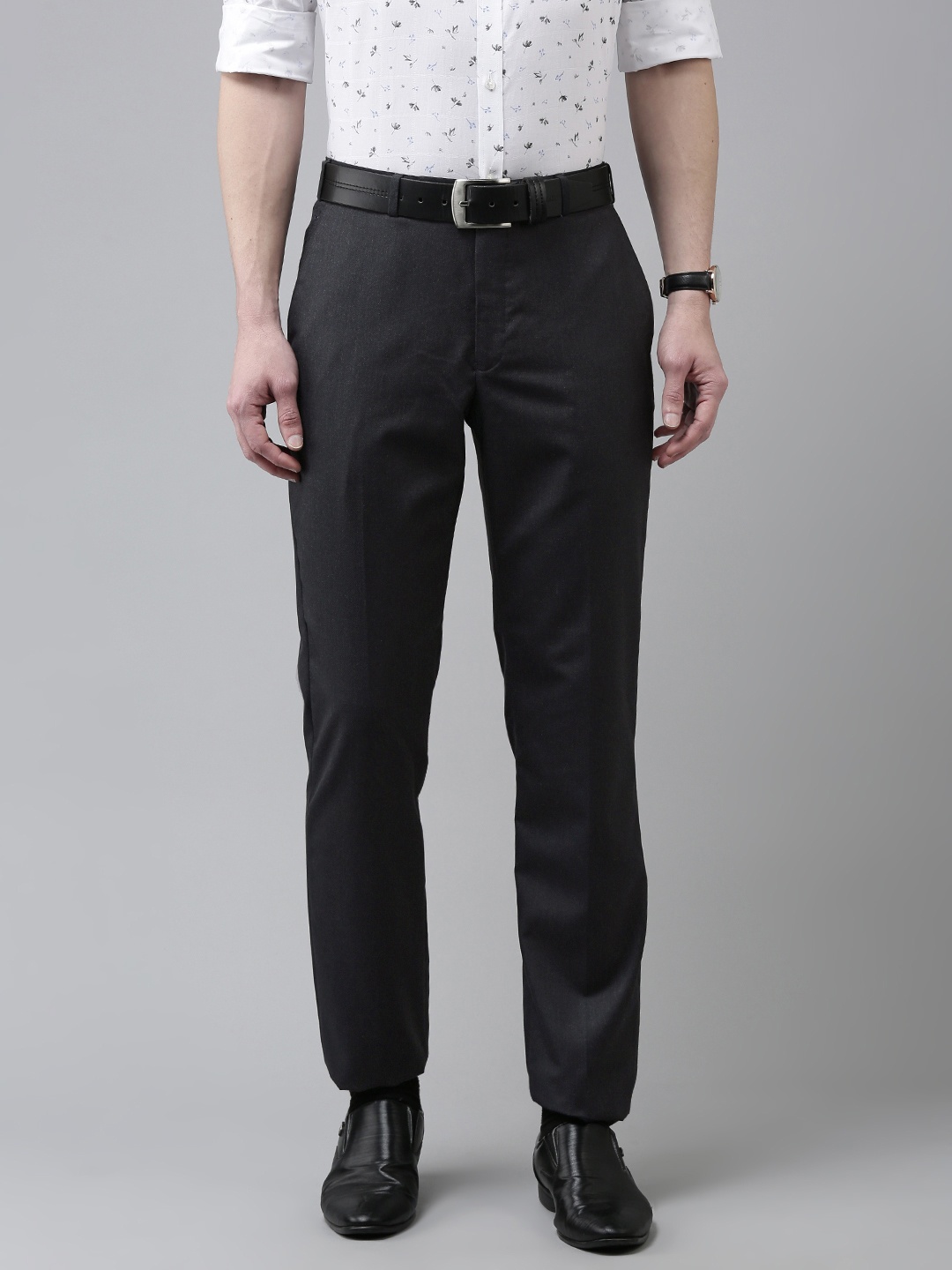 

Park Avenue Men Navy Blue Solid Regular Fit Mid-Rise Plain Woven Formal Trousers