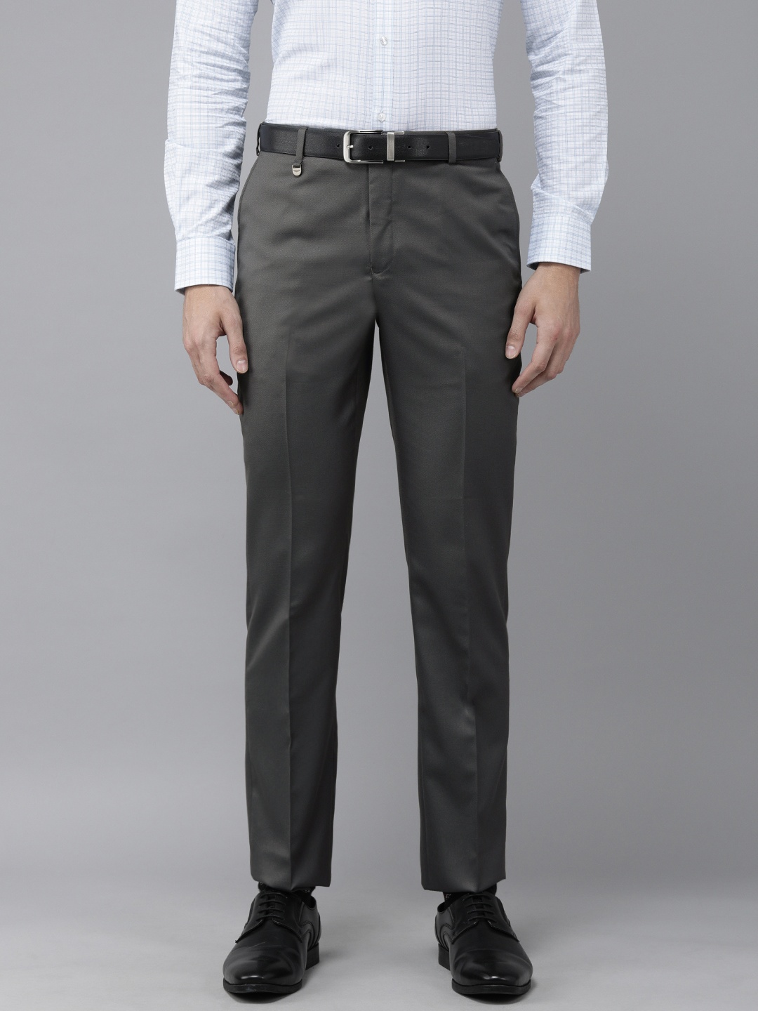 

Park Avenue Men Grey Self Design Smart Fit Trousers