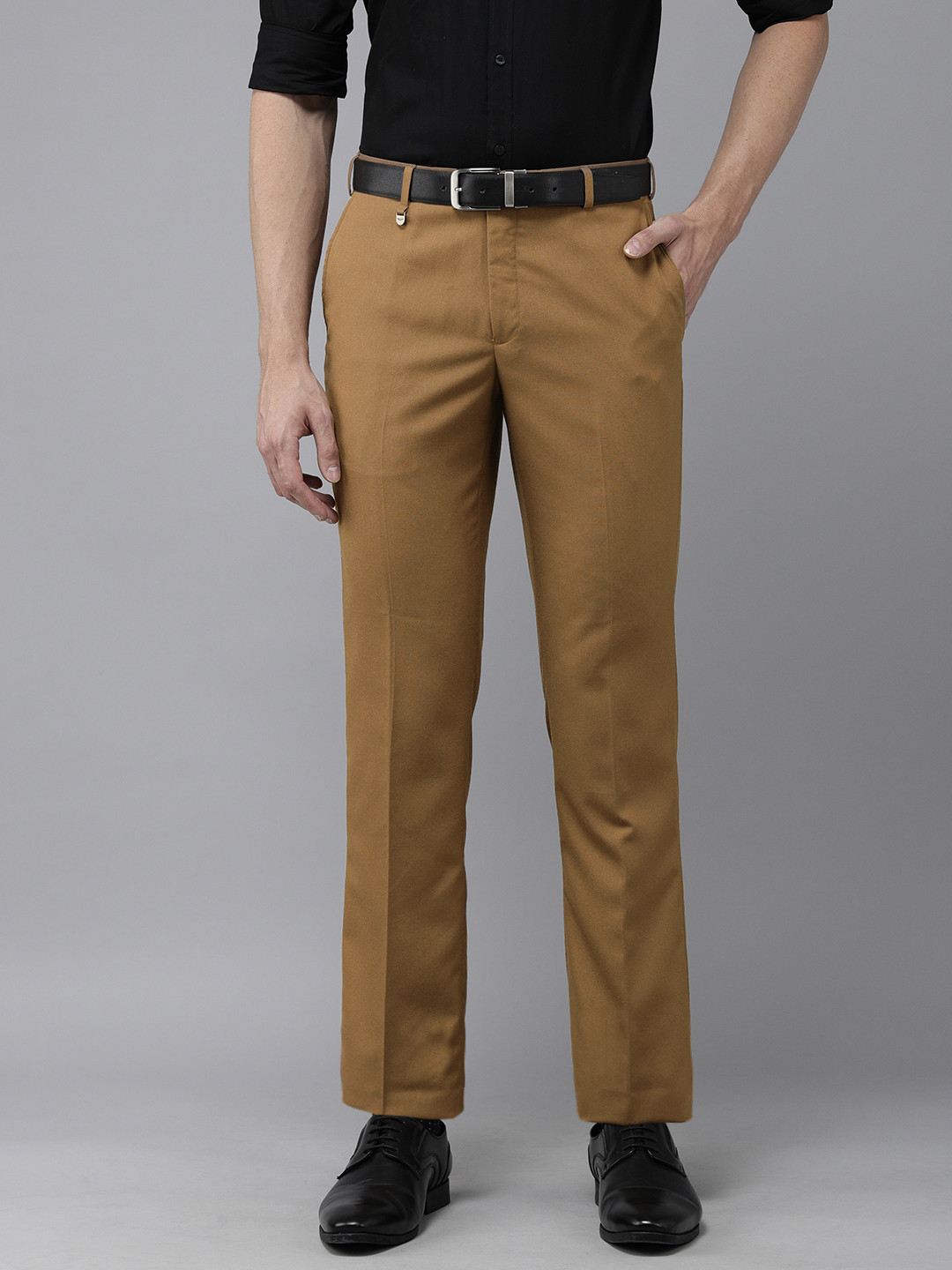 

Park Avenue Men Khaki Solid Smart Fit Trousers