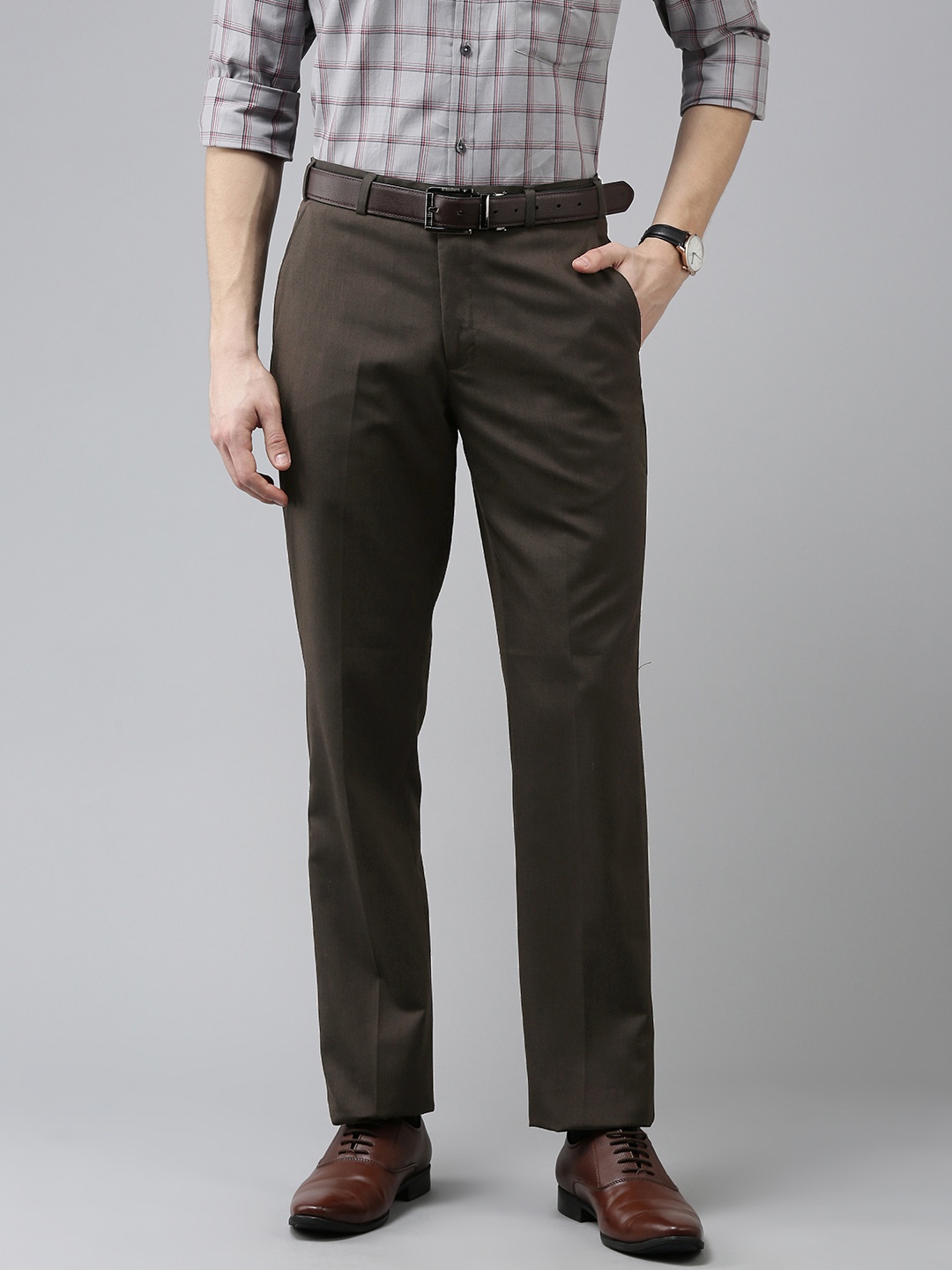 

Park Avenue Men Brown Solid Mid-Rise Formal Trousers