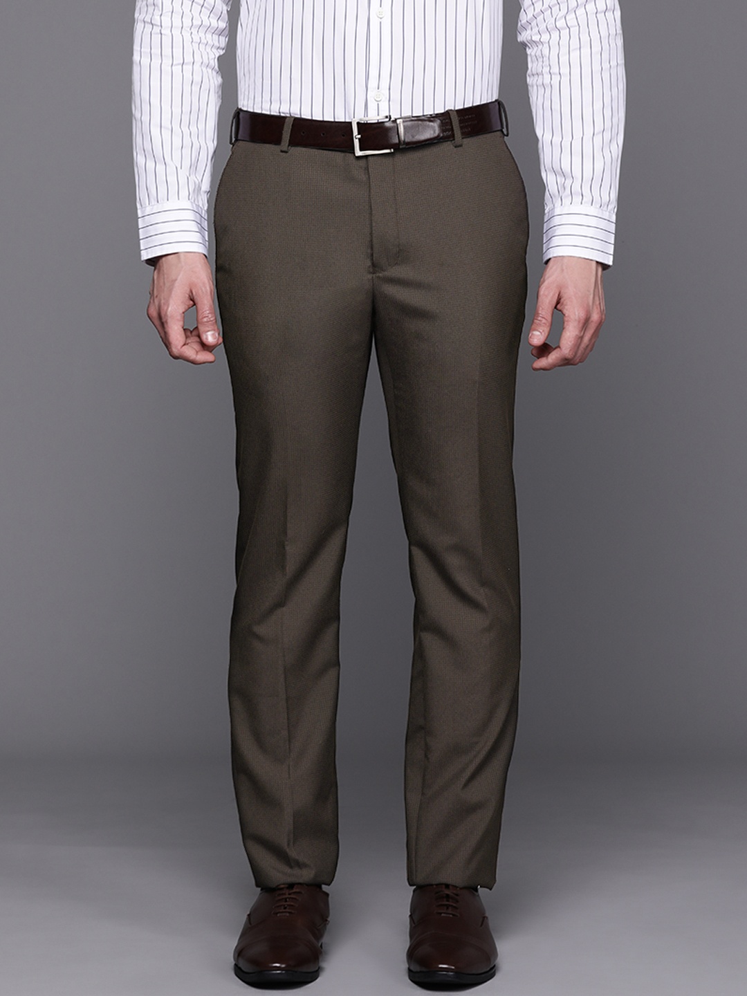 

Raymond Men Brown Checked Slim Fit Trousers