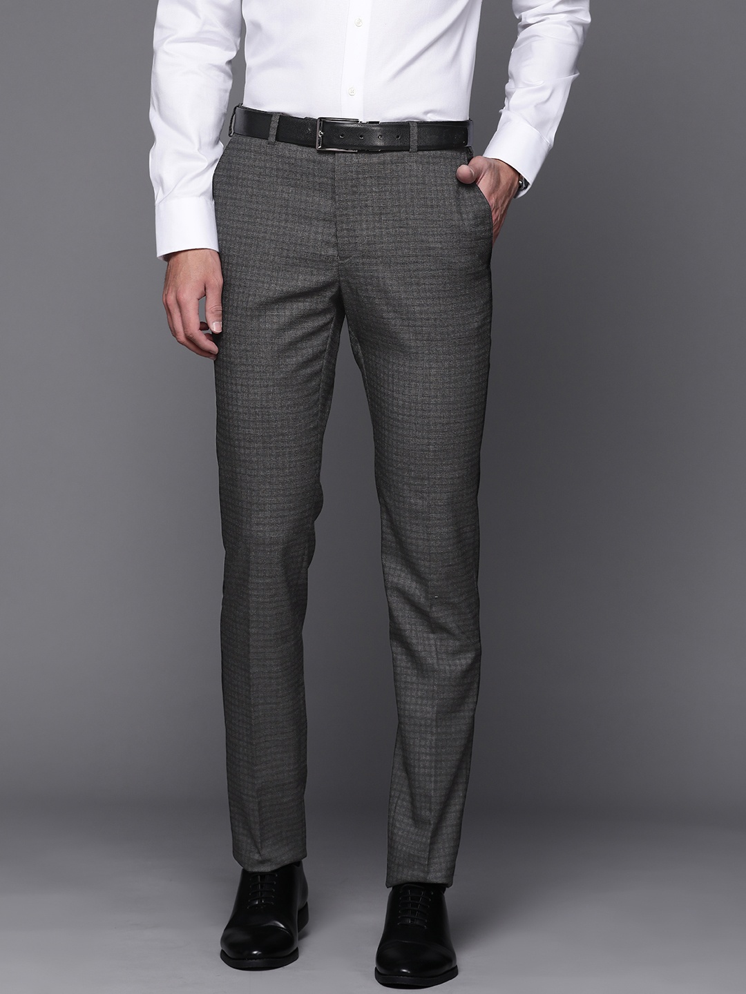 

Raymond Men Charcoal Checked Slim Fit Trousers