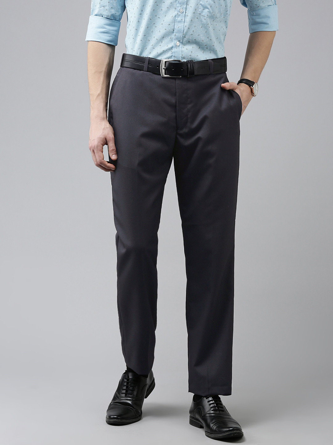 

Park Avenue Men Navy Blue Solid Mid-Rise Formal Trousers