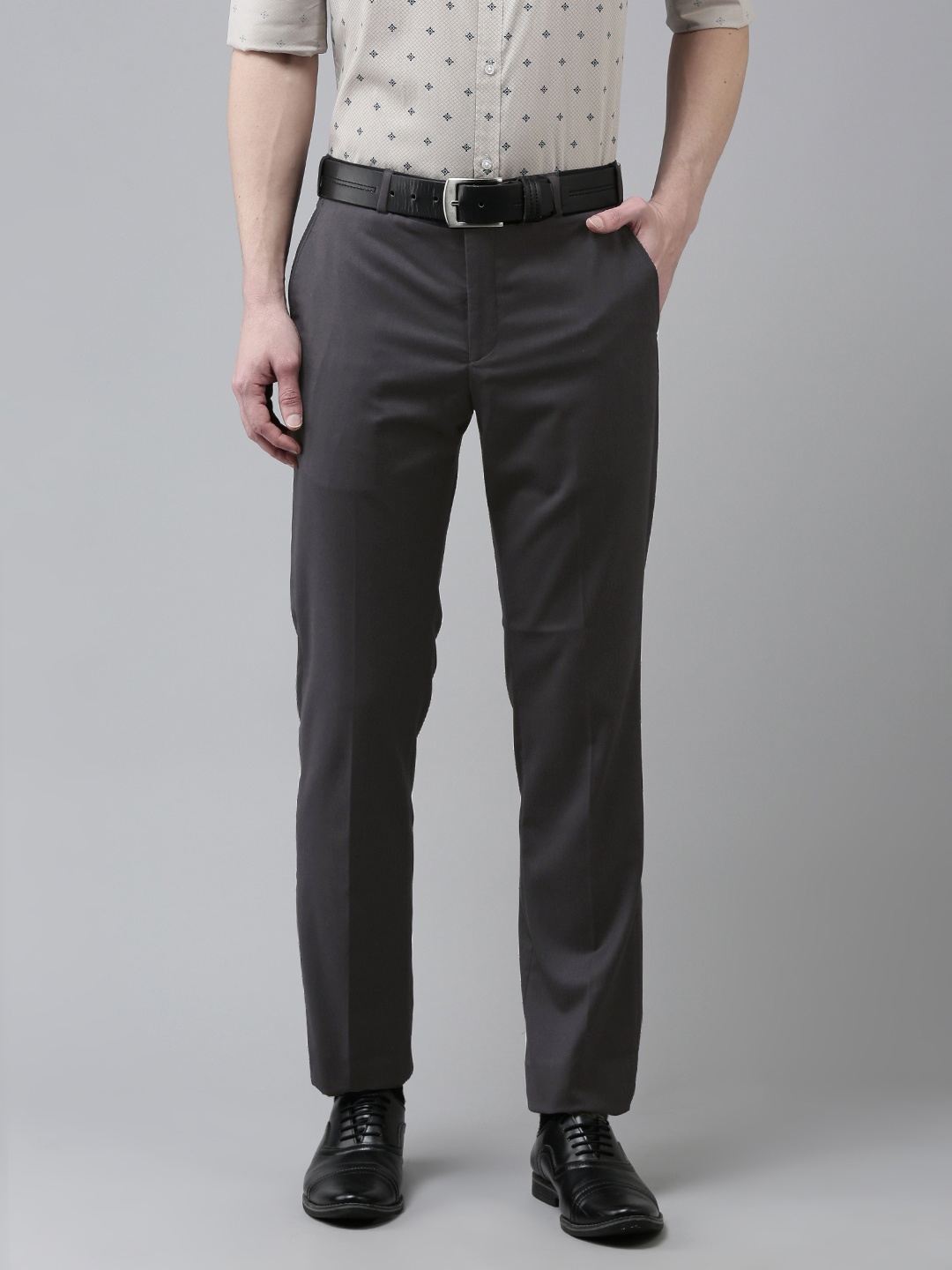 

Park Avenue Men Dark Grey Solid Mid-Rise Formal Trousers