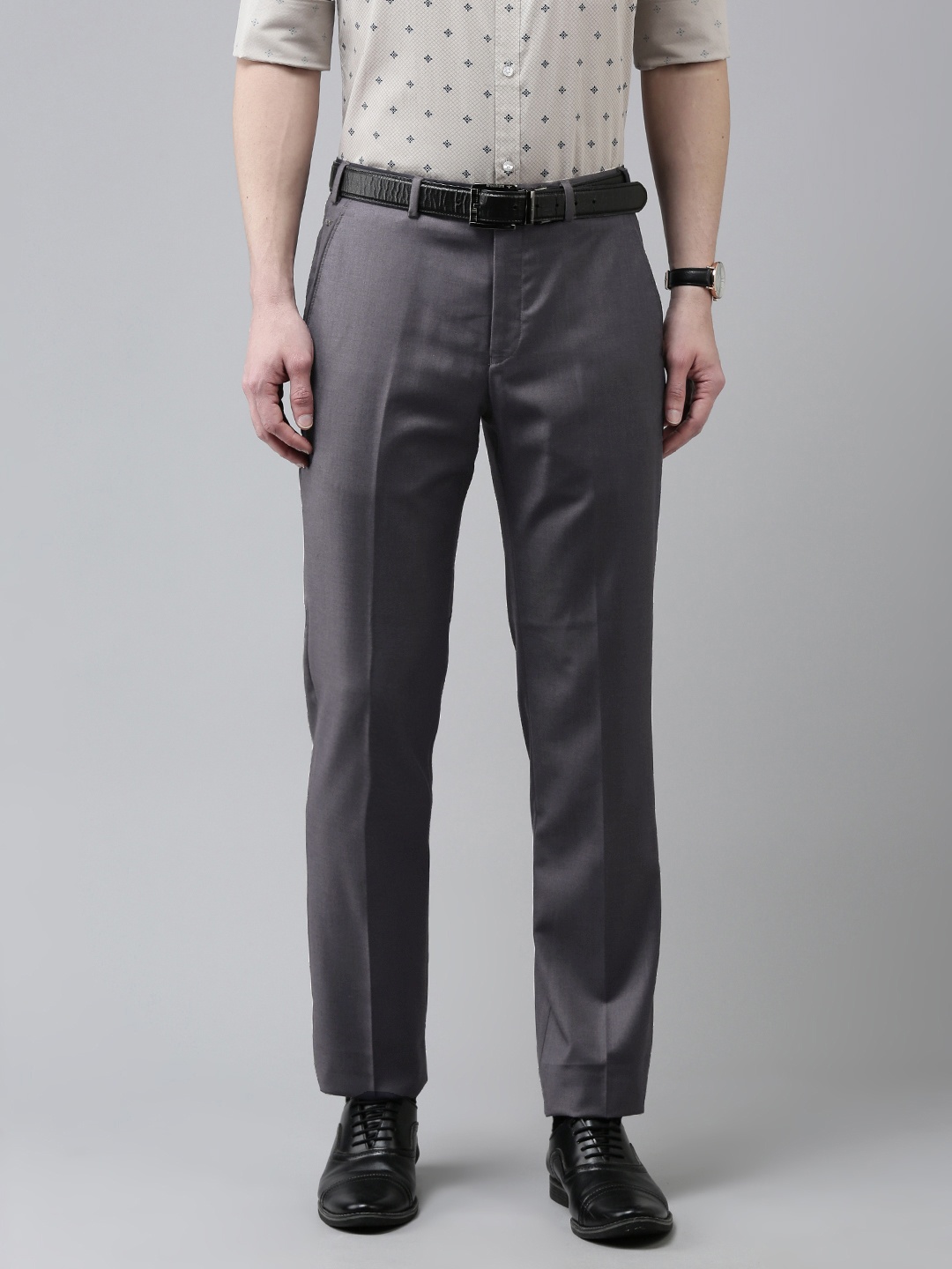 

Park Avenue Men Dark Grey Solid Mid-Rise Formal Trousers