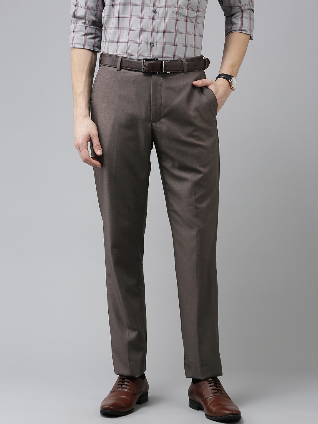 

Park Avenue Men Brown Smart Fit Solid Mid Rise Formal Trousers