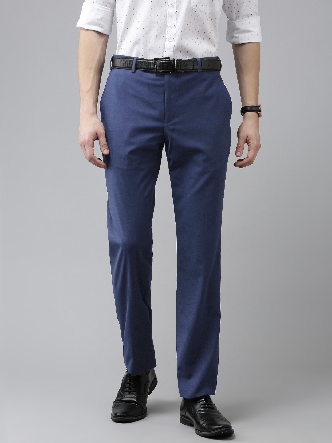 

Park Avenue Men Blue Smart Fit Solid Mid Rise Formal Trousers