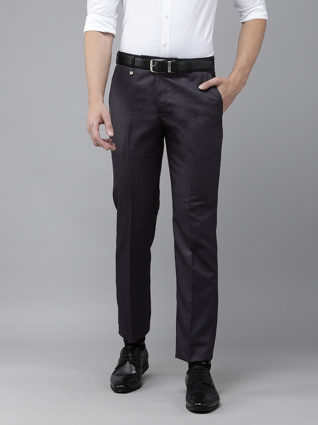 

Park Avenue Men Navy Blue Self Design Smart Fit Trousers