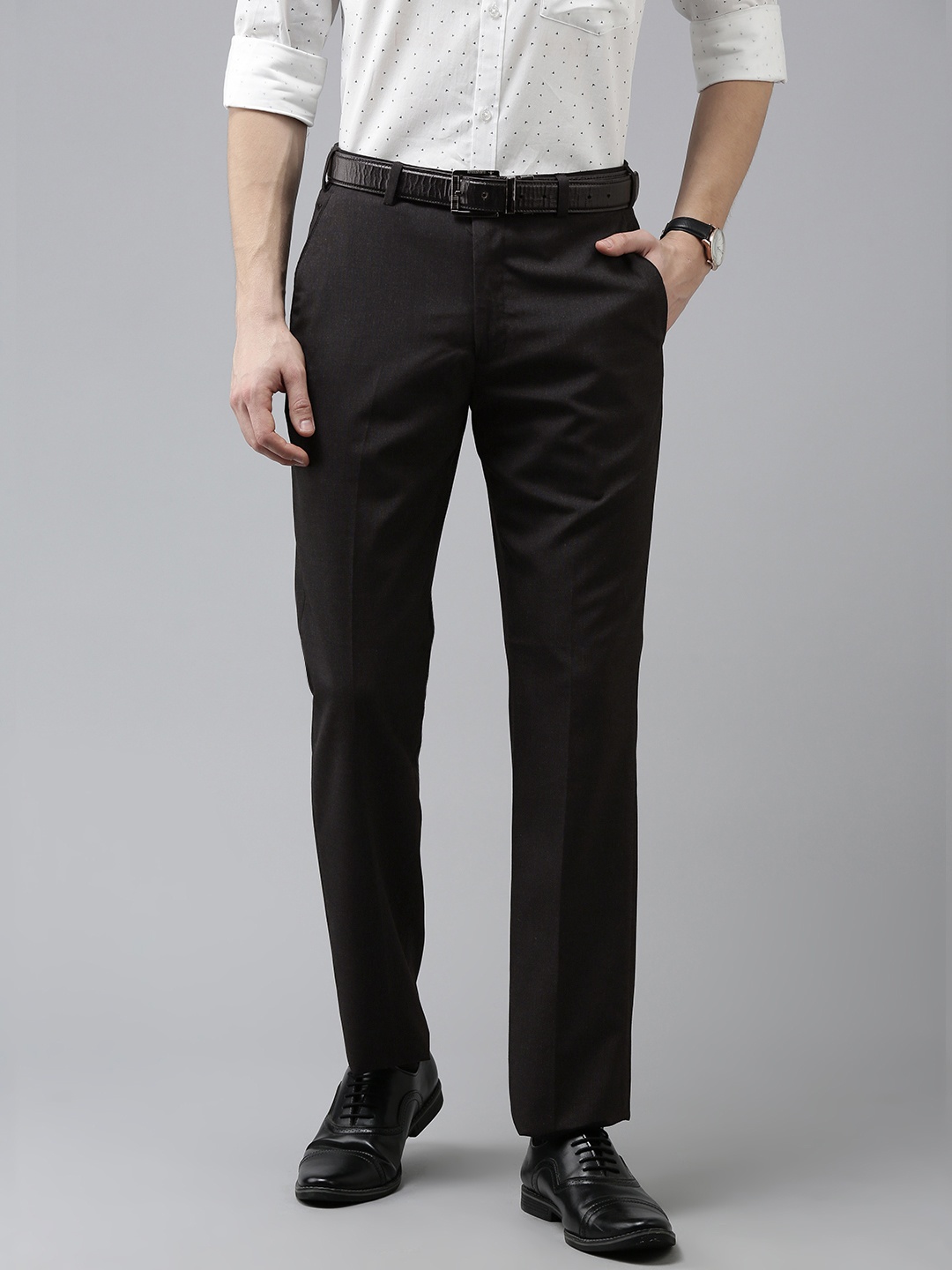 

Park Avenue Men Black Solid Formal Trousers