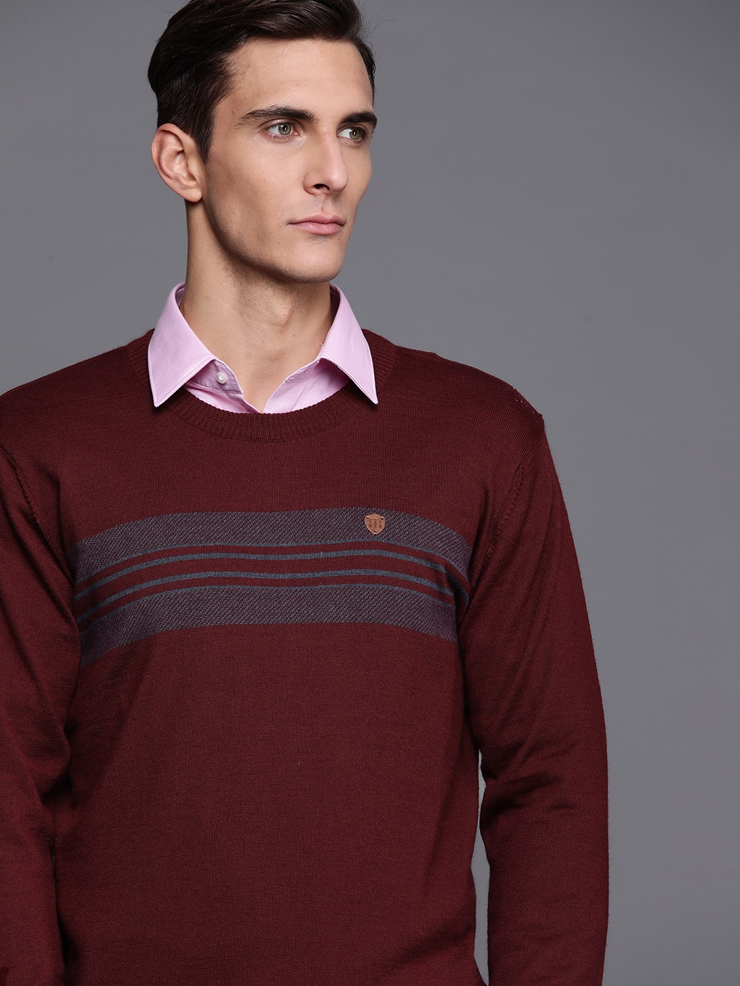

Raymond Men Maroon Striped Pullover