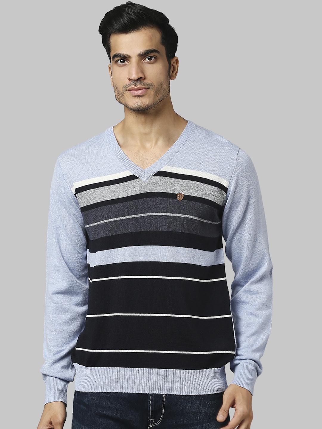 

Raymond Men Blue & Grey Striped Pullover