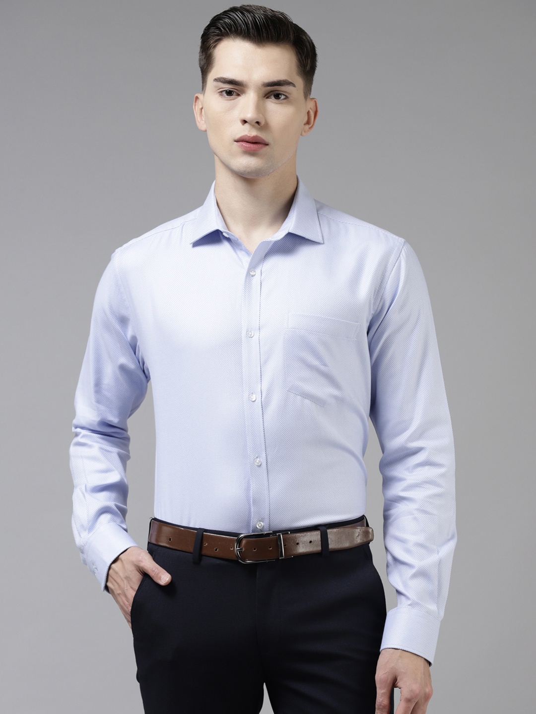 

Park Avenue Men Blue Pure Cotton Slim Fit Self-Design Formal Shirt