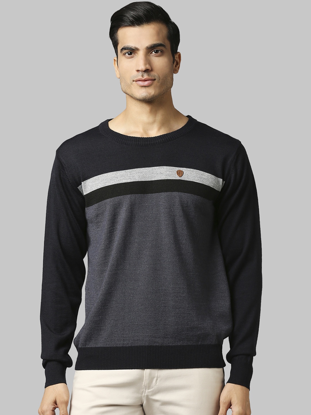 

Raymond Men Dark Blue & Grey Colourblocked Acrylic Pullover