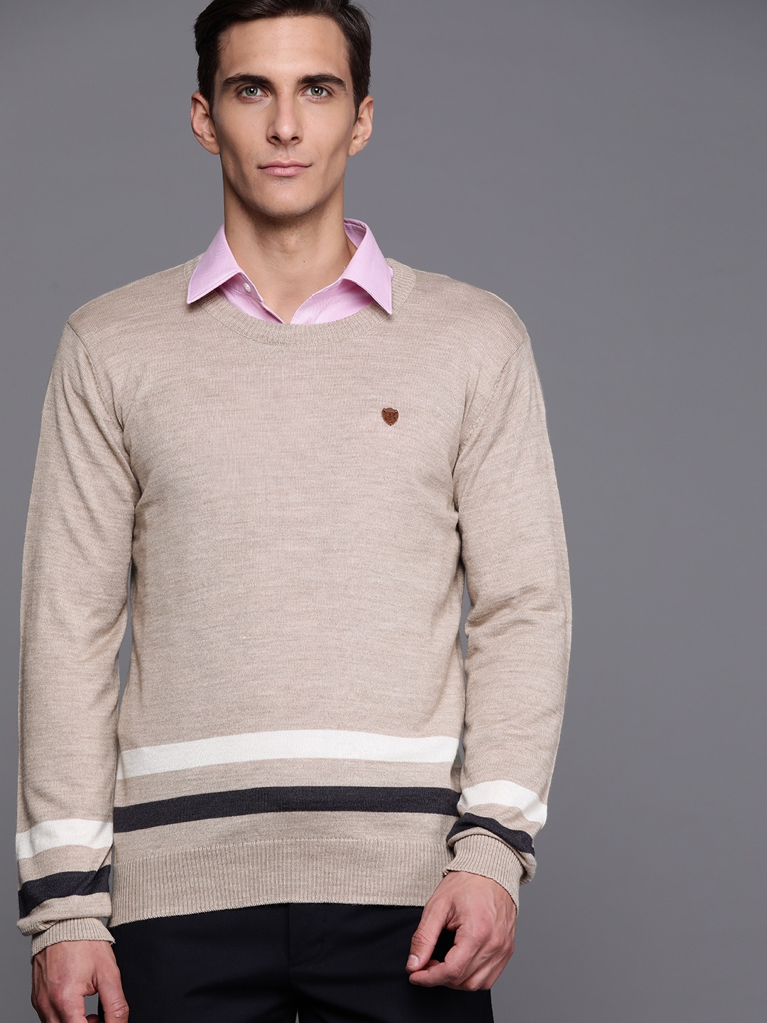 

Raymond Men Beige & White Pullover