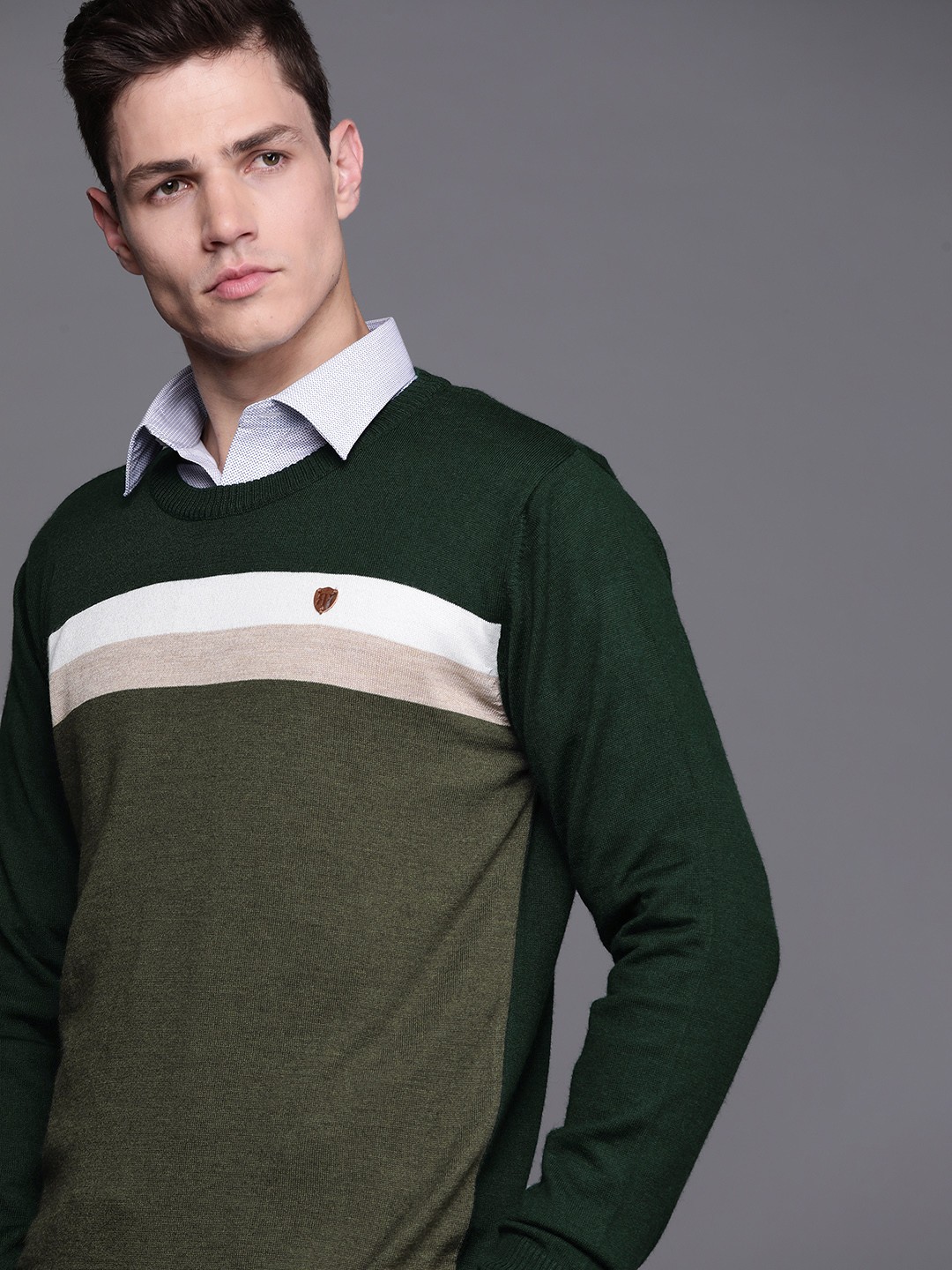 

Raymond Men Green & White Striped Pullover