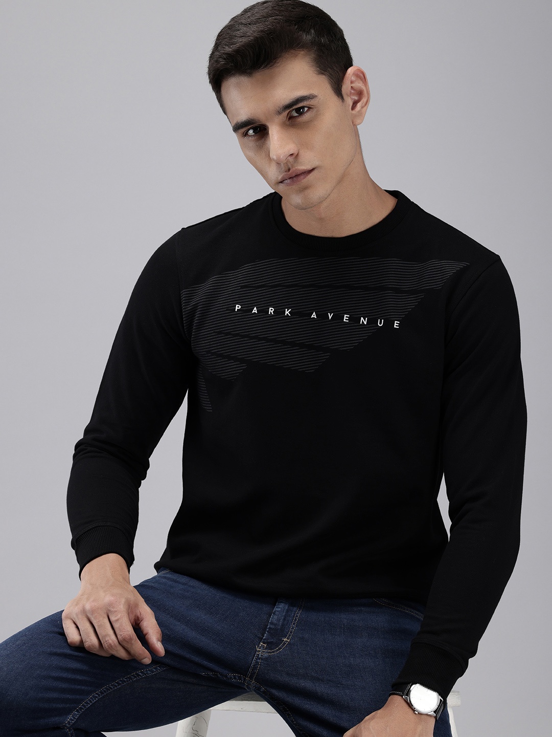 

Park Avenue Slim Fit Graphic Printed Pullover Sweatshirt, Black