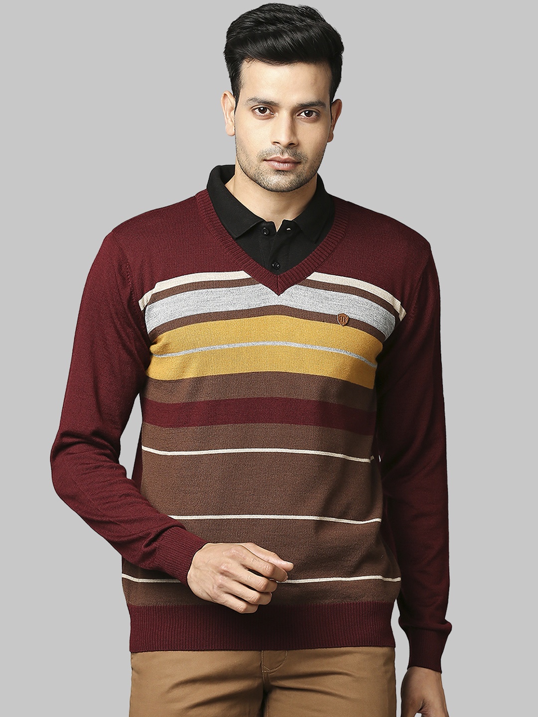 

Raymond Men Maroon Striped Pullover