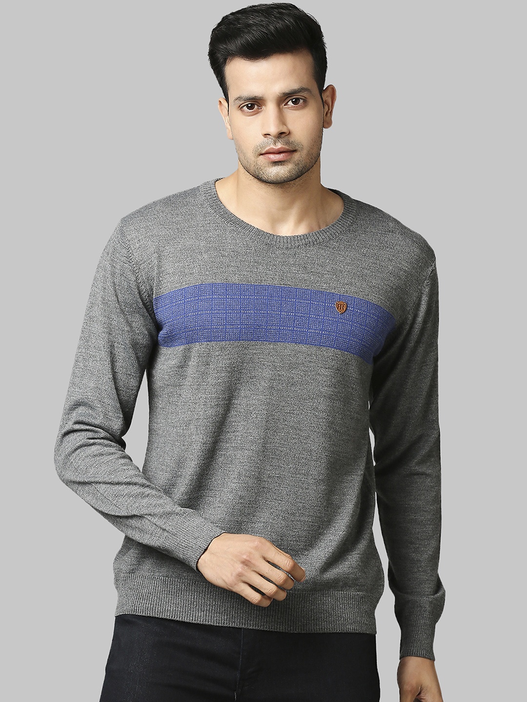 

Raymond Men Grey & Blue Pullover