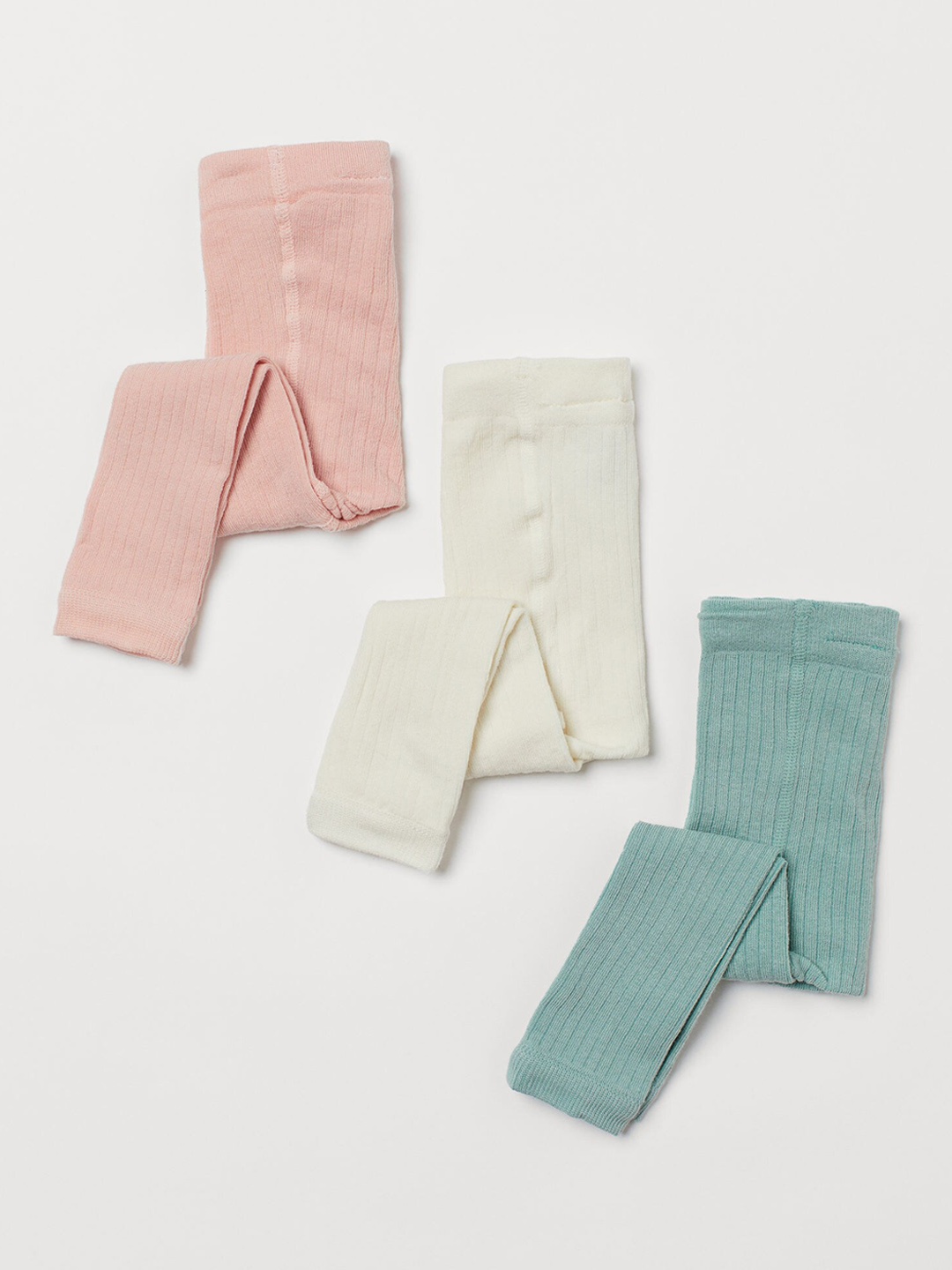 

H&M Girls Pack of 3 Solid Ankle Length Ribbed Leggings, Off white