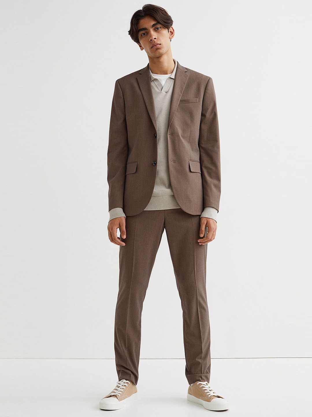 

H&M Men Brown Solid Suit Trousers Slim Fit