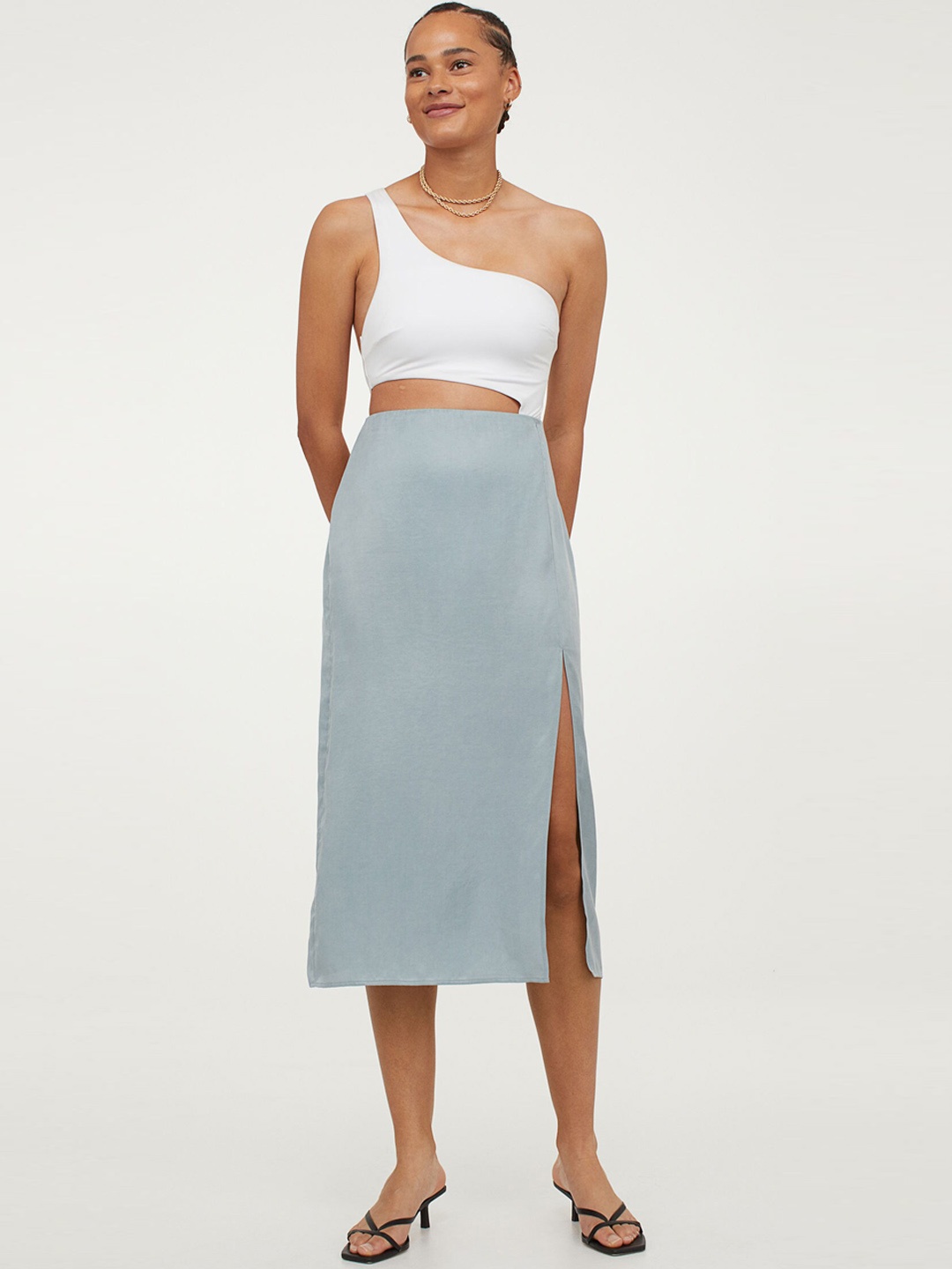 

H&M Women Turquoise Blue Lyocell Skirt