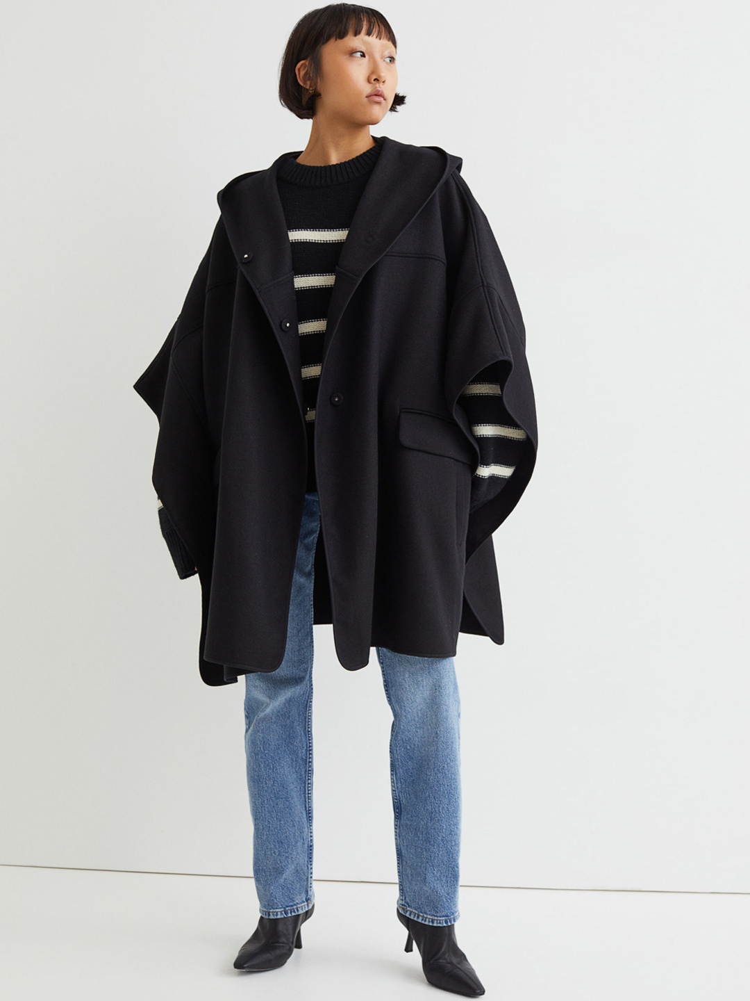 

H&M Women Black Wool-Blend Cape