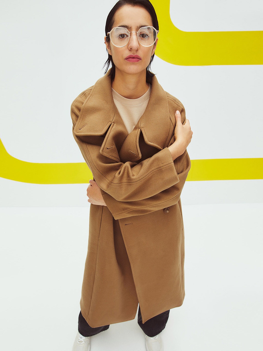 

H&M Women Beige High-Collared Coat