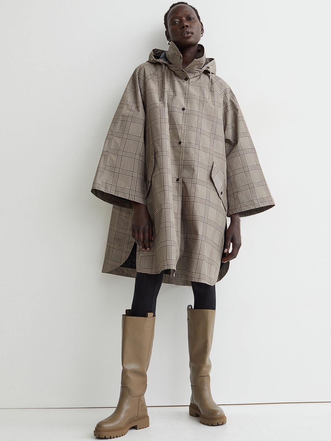 

H&M Women Beige Checked Oversized Rain Coat