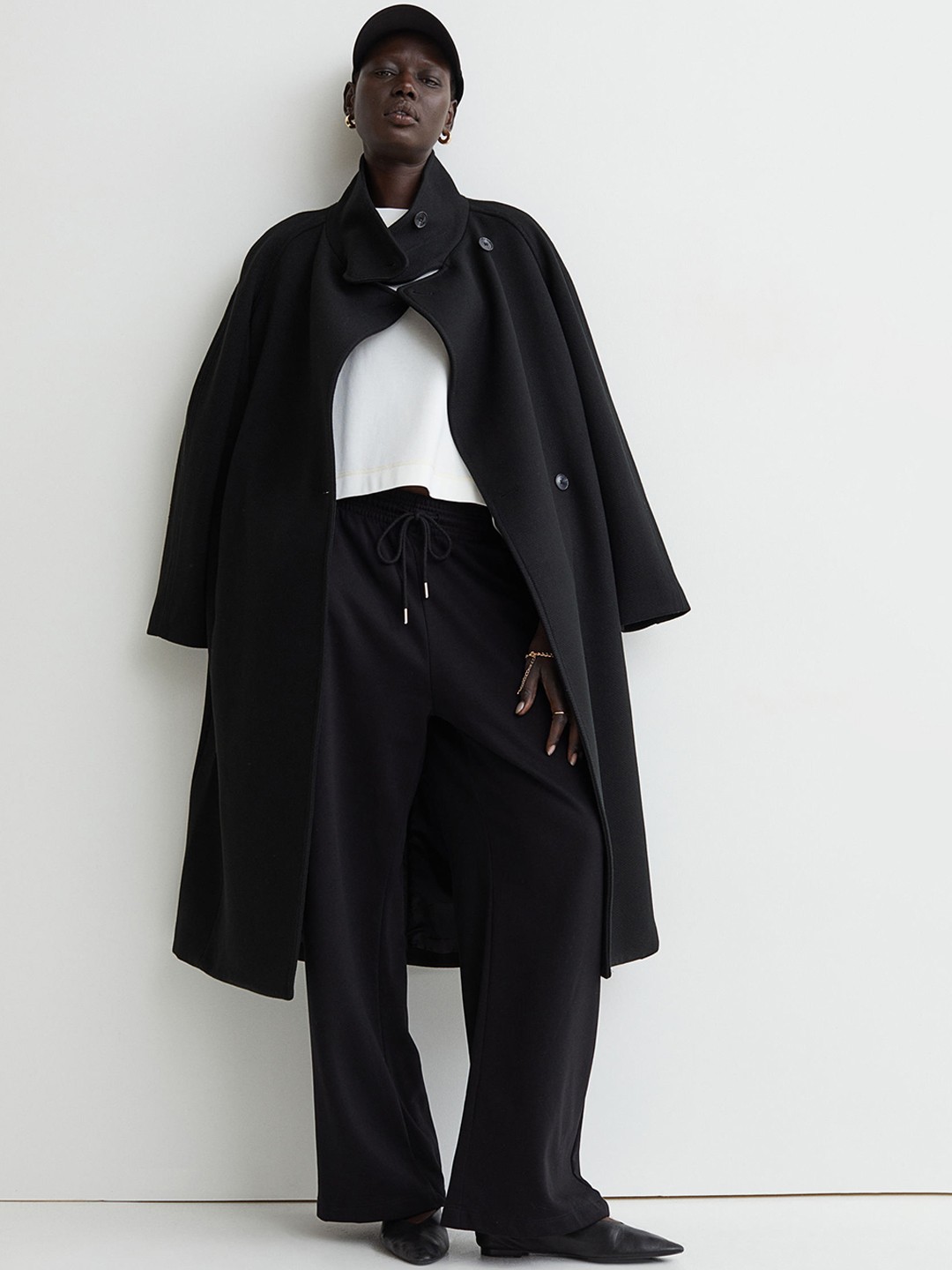 

H&M Women Black Solid High-Collared Coat