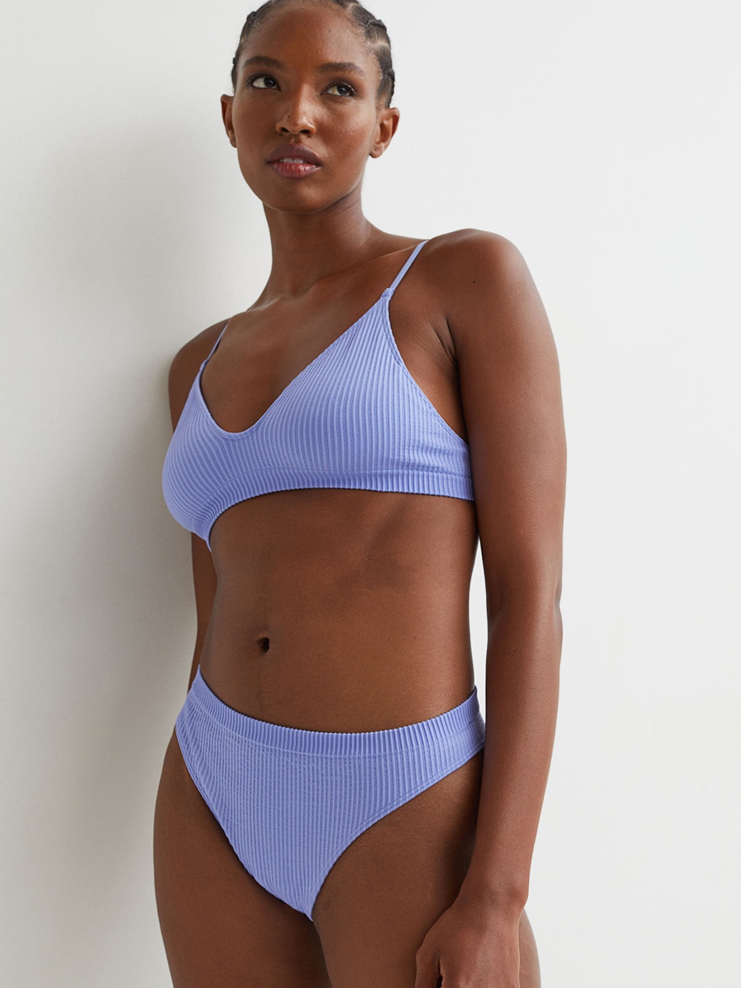 

H&M Women Purple & White Striped Bikini Bottoms