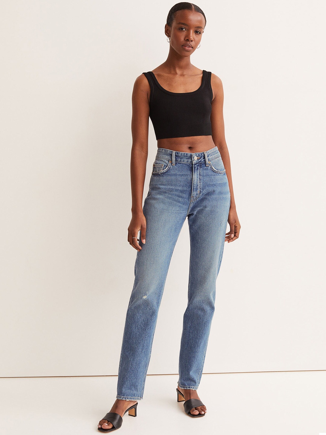 

H&M Women Blue Solid Slim High Jeans
