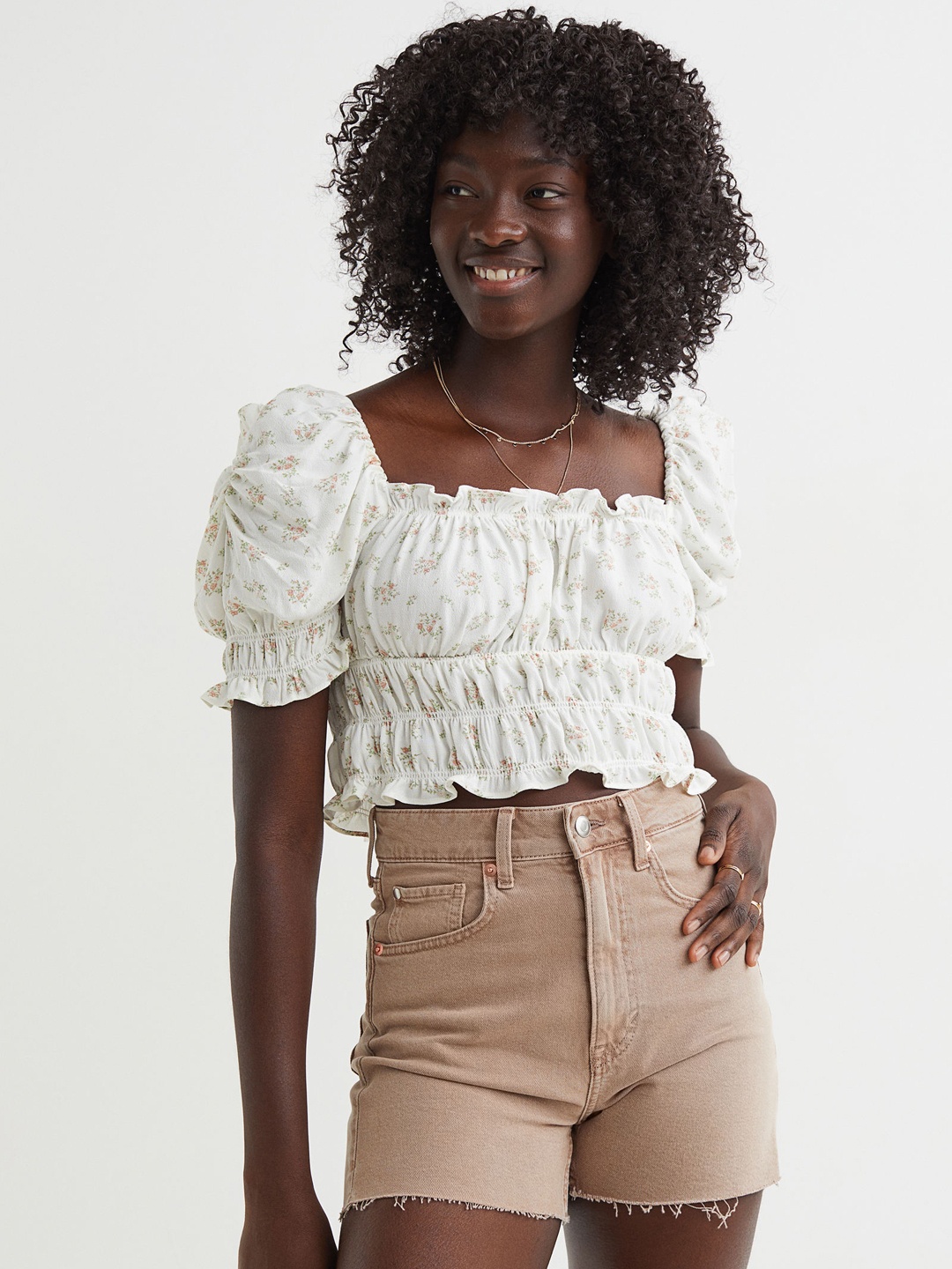 

H&M Women Beige Solid Denim Shorts