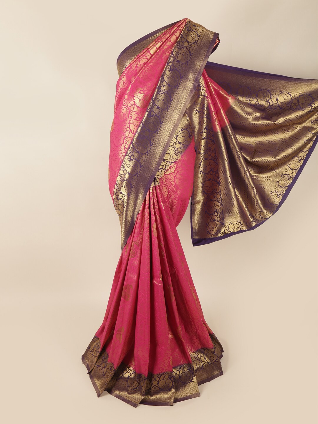 

Pothys Pink & Navy Blue Woven Design Zari Art Silk Banarasi Saree