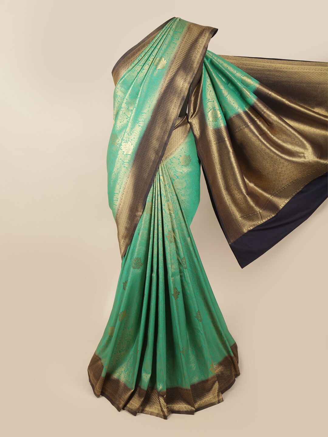 

Pothys Green & Gold-Coloured Floral Zari Art Silk Banarasi Saree