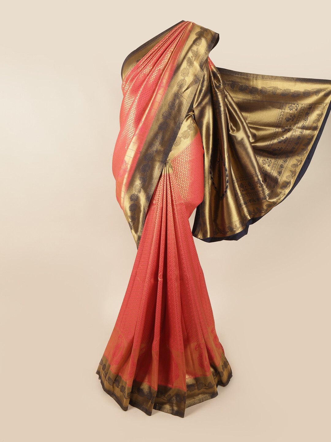 

Pothys Pink & Black Woven Design Zari Art Silk Banarasi Saree