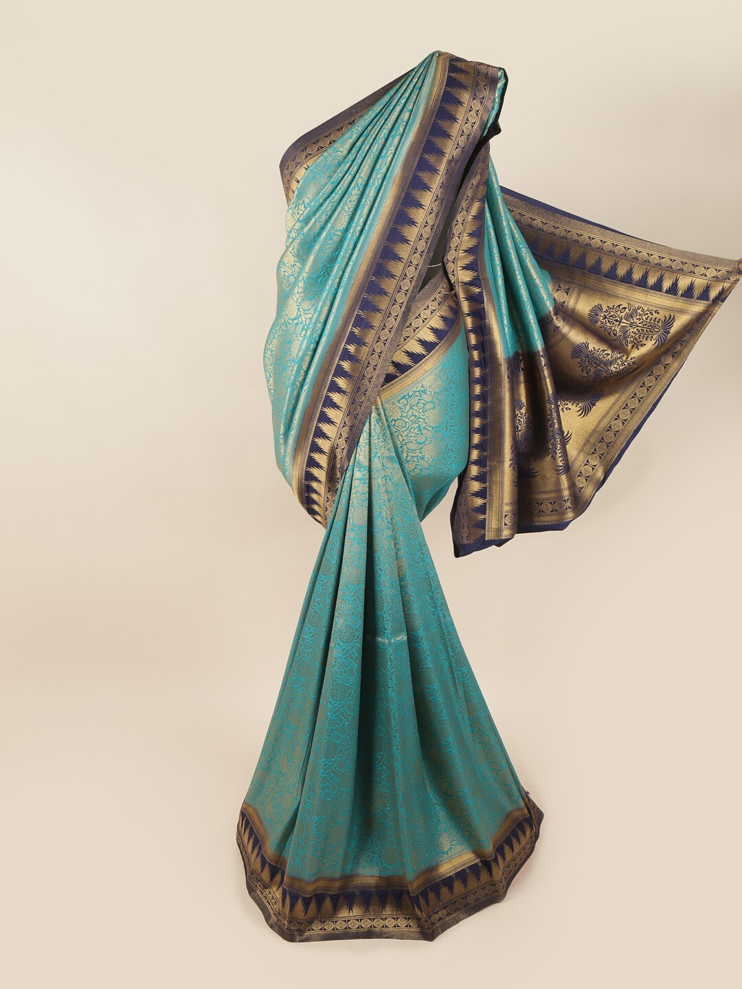 

Pothys Blue & Gold-Toned Woven Design Zari Art Silk Banarasi Saree