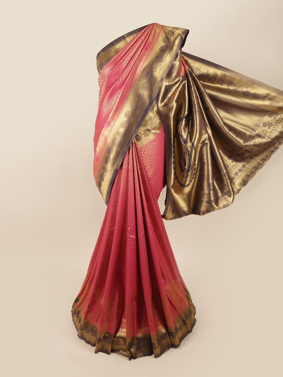 

Pothys Pink & Blue Zari Art Silk Banarasi Saree