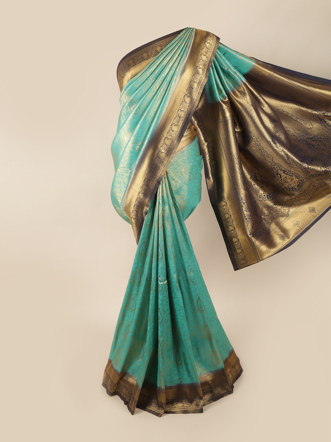

Pothys Blue & Gold-Toned Woven Design Zari Art Silk Banarasi Saree