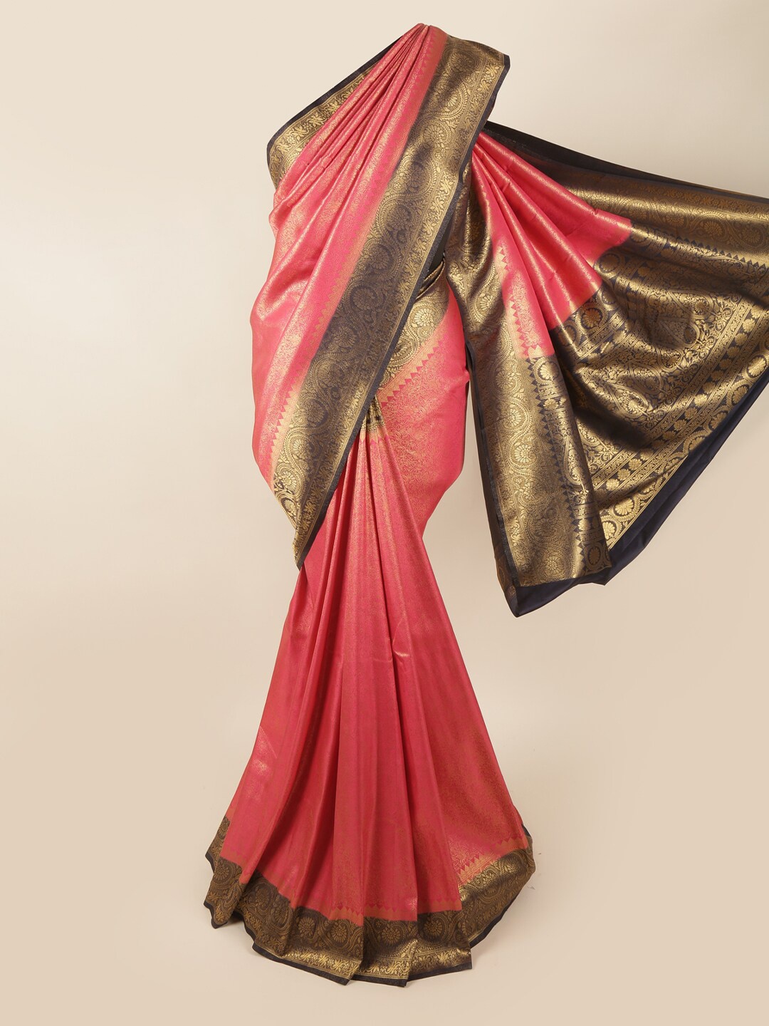 

Pothys Pink & Gold-Toned Ethnic Motifs Zari Art Silk Banarasi Saree