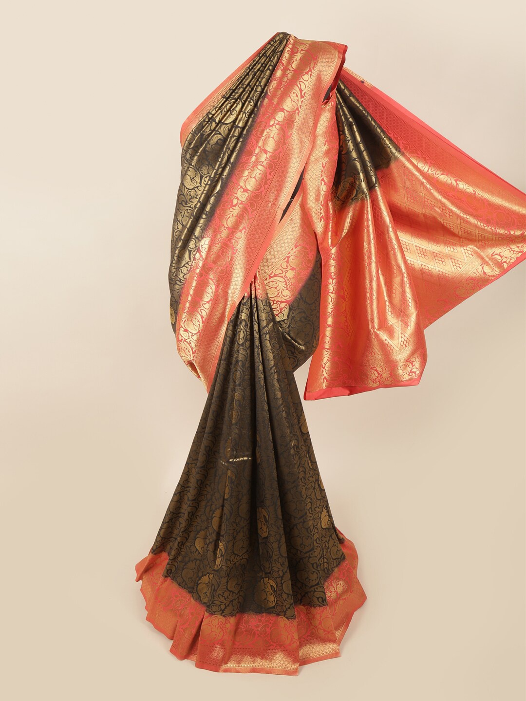 

Pothys Black & Red Woven Design Zari Art Silk Banarasi Saree