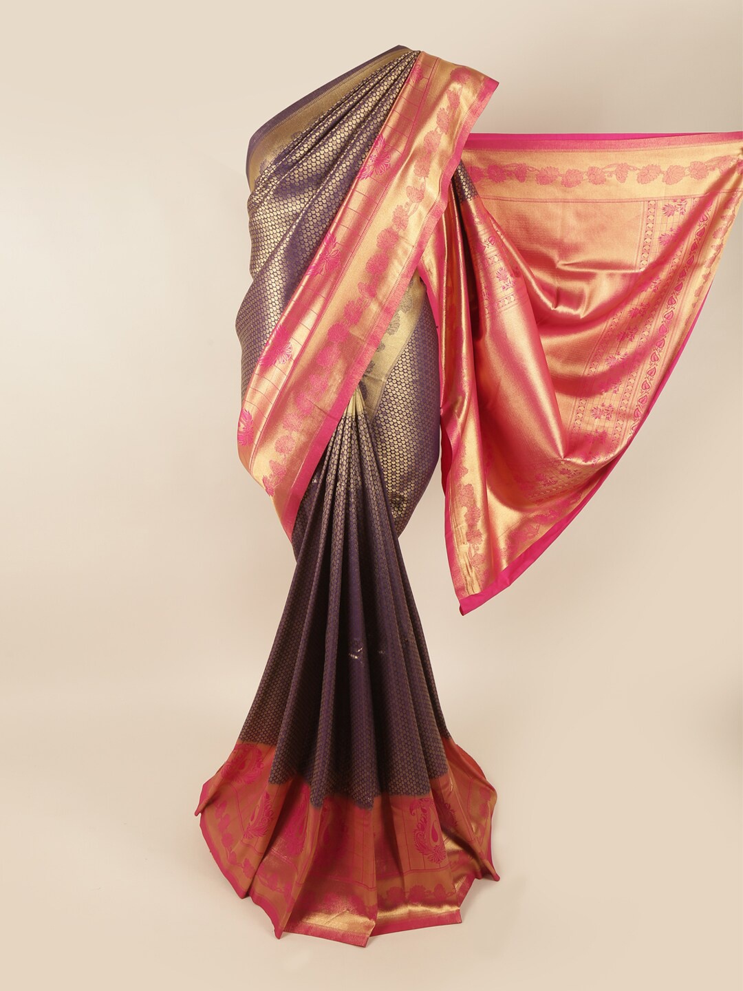 

Pothys Pink & Navy Blue Woven Design Banarasi Saree
