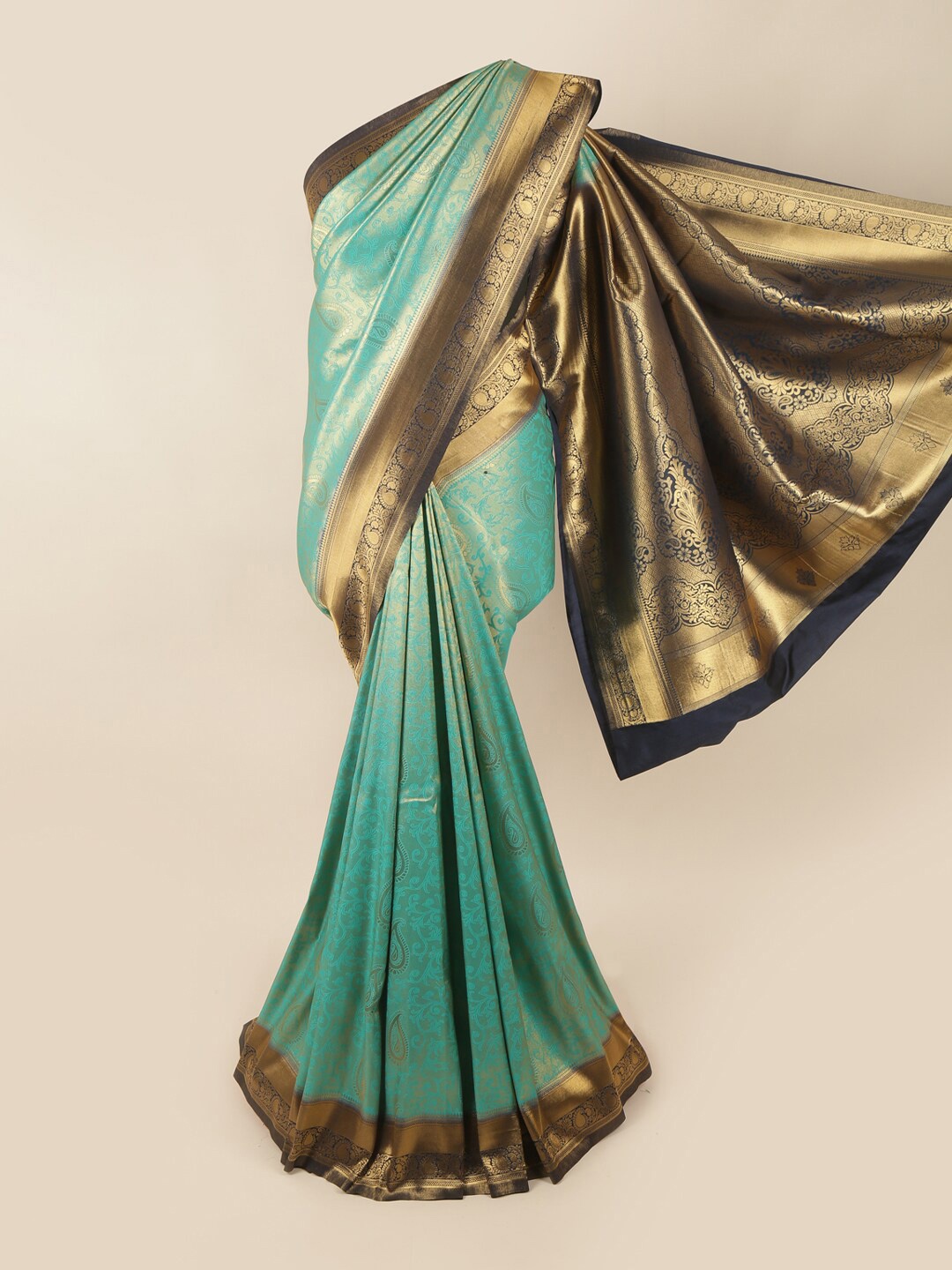 

Pothys Sea Green & Blue Ethnic Motifs Zari Art Silk Banarasi Saree