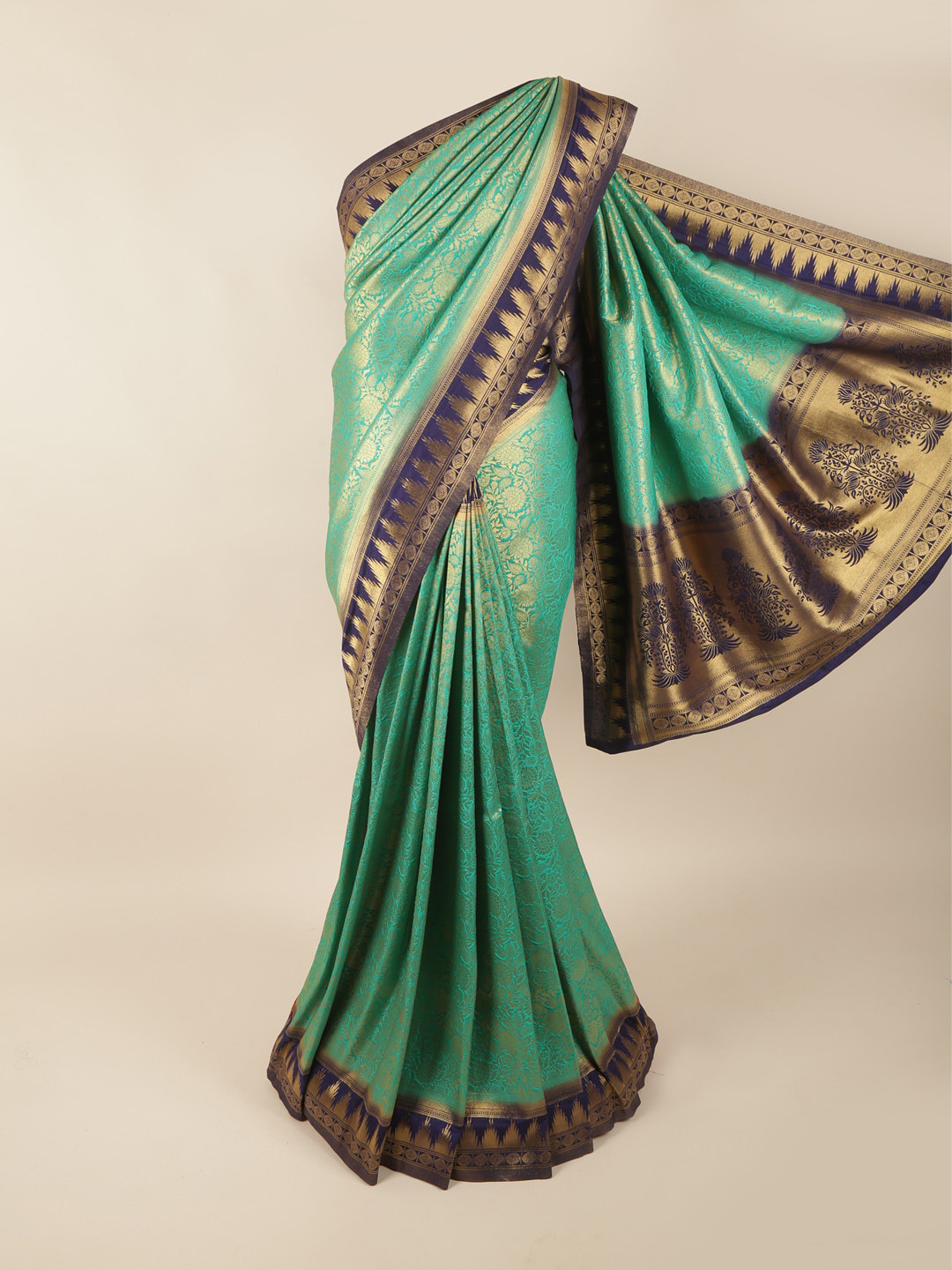 

Pothys Green & Blue Ethnic Motifs Zari Art Silk Banarasi Saree