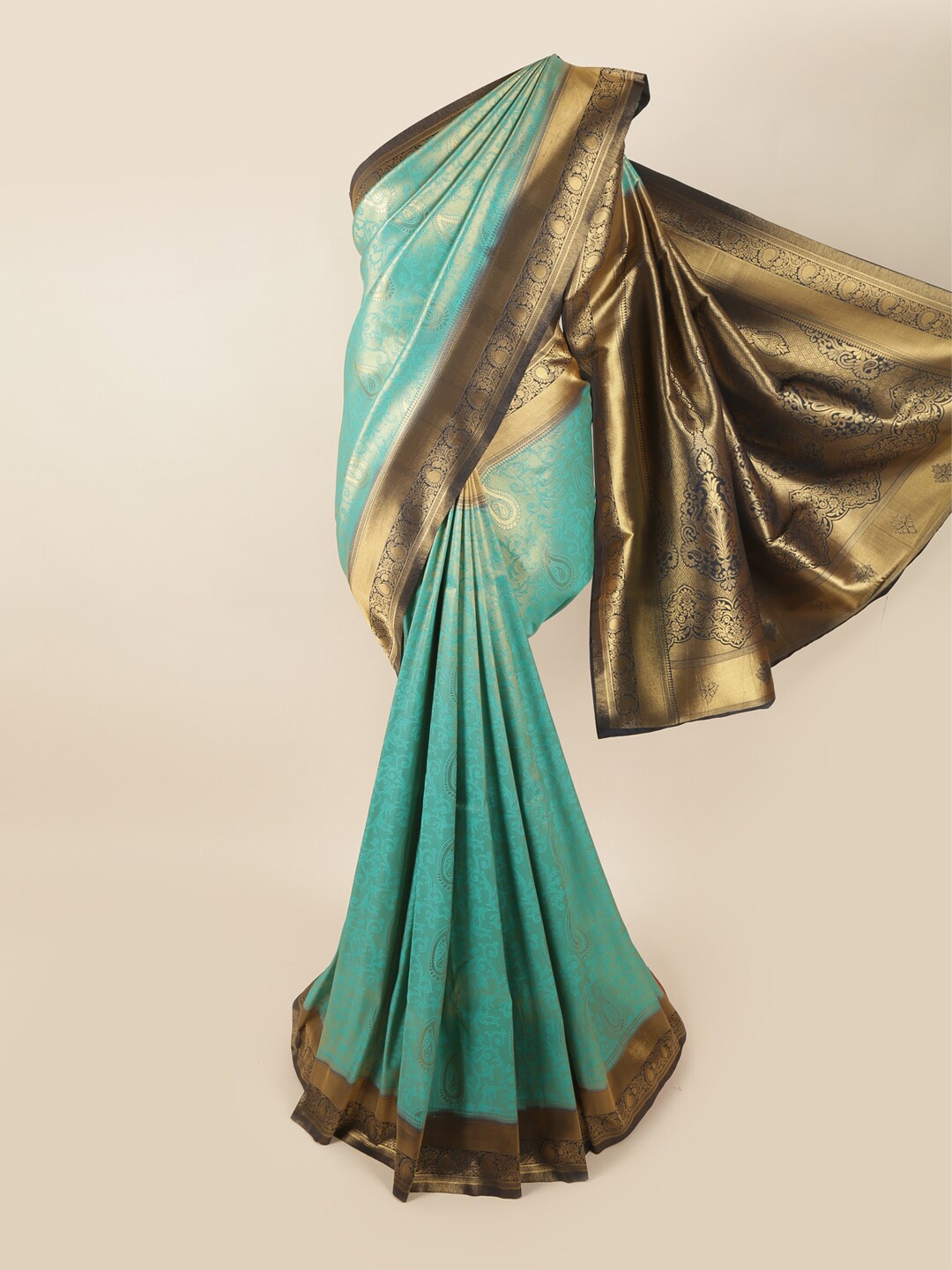 

Pothys Blue & Gold-Toned Woven Design Zari Art Silk Banarasi Saree