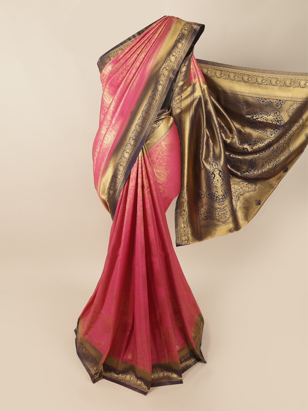 

Pothys Pink & Brown Woven Design Zari Art Silk Banarasi Saree
