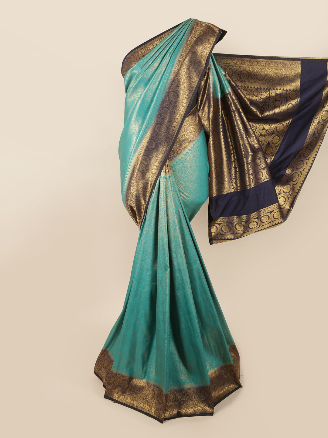 

Pothys Blue & Gold Ethnic Motifs Zari Art Silk Banarasi Saree