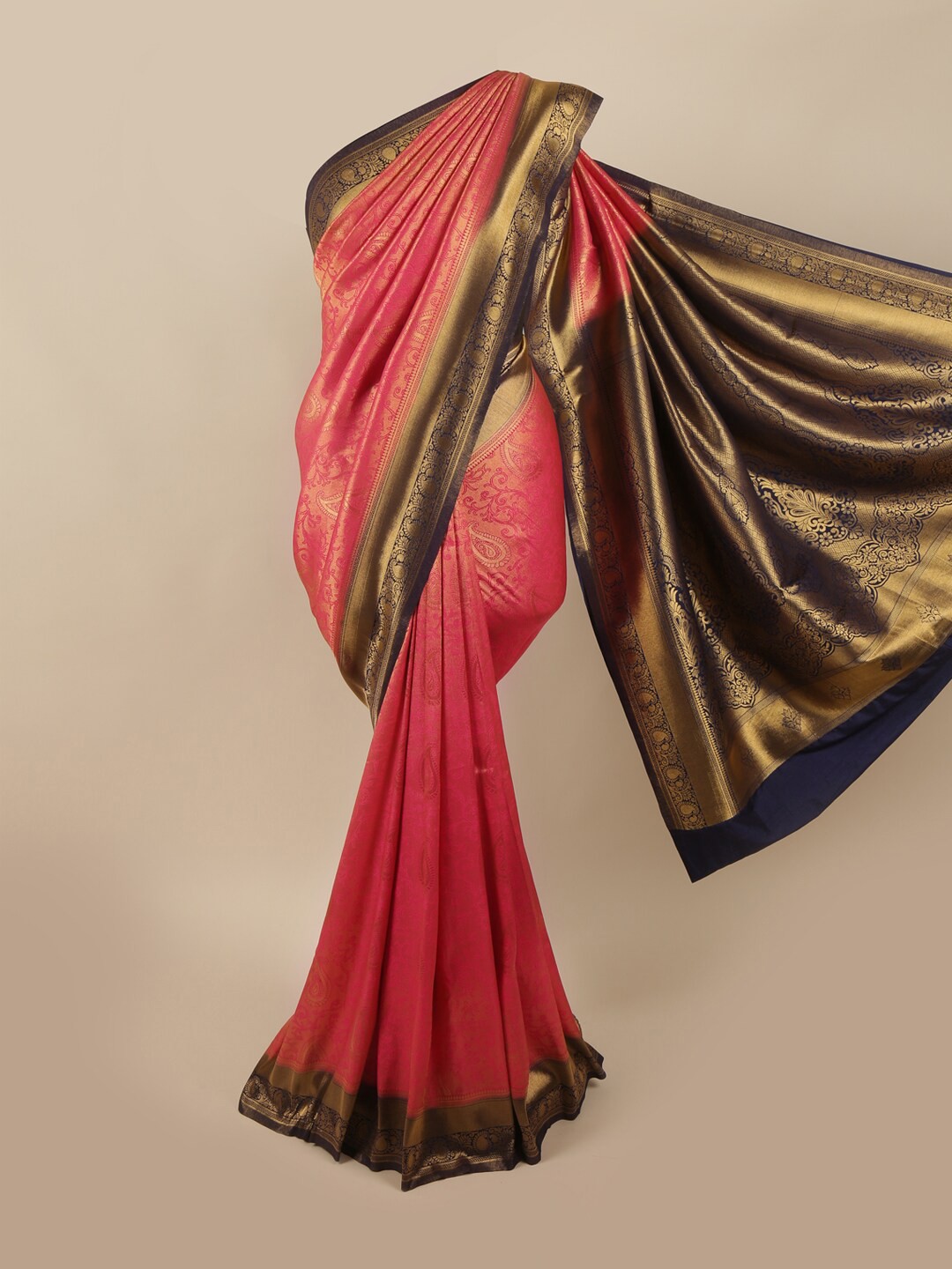 

Pothys Pink & Blue Woven Design Zari Art Silk Banarasi Saree