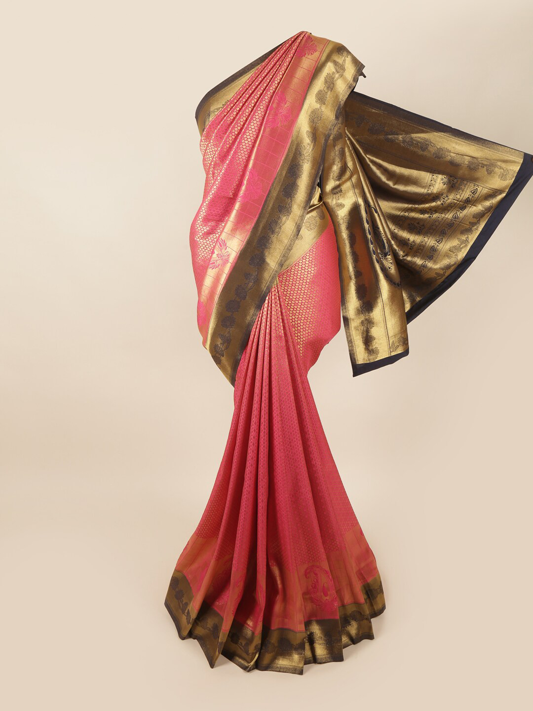 

Pothys Pink & Brown Woven Design Zari Art Silk Banarasi Saree