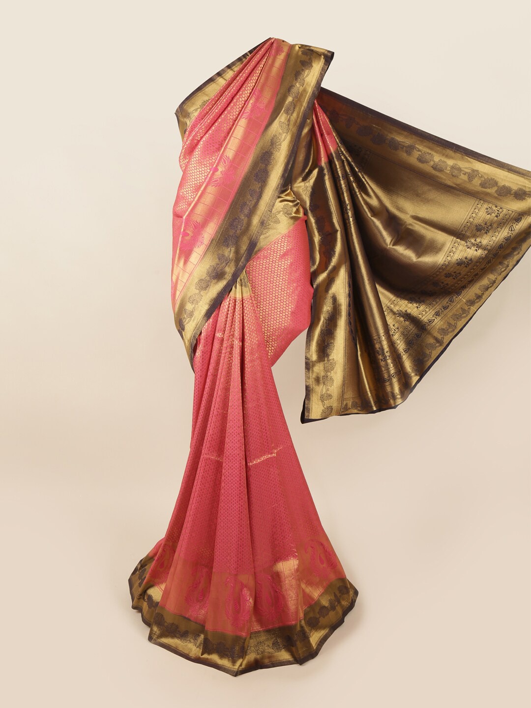

Pothys Pink & Black Woven Design Zari Art Silk Banarasi Saree